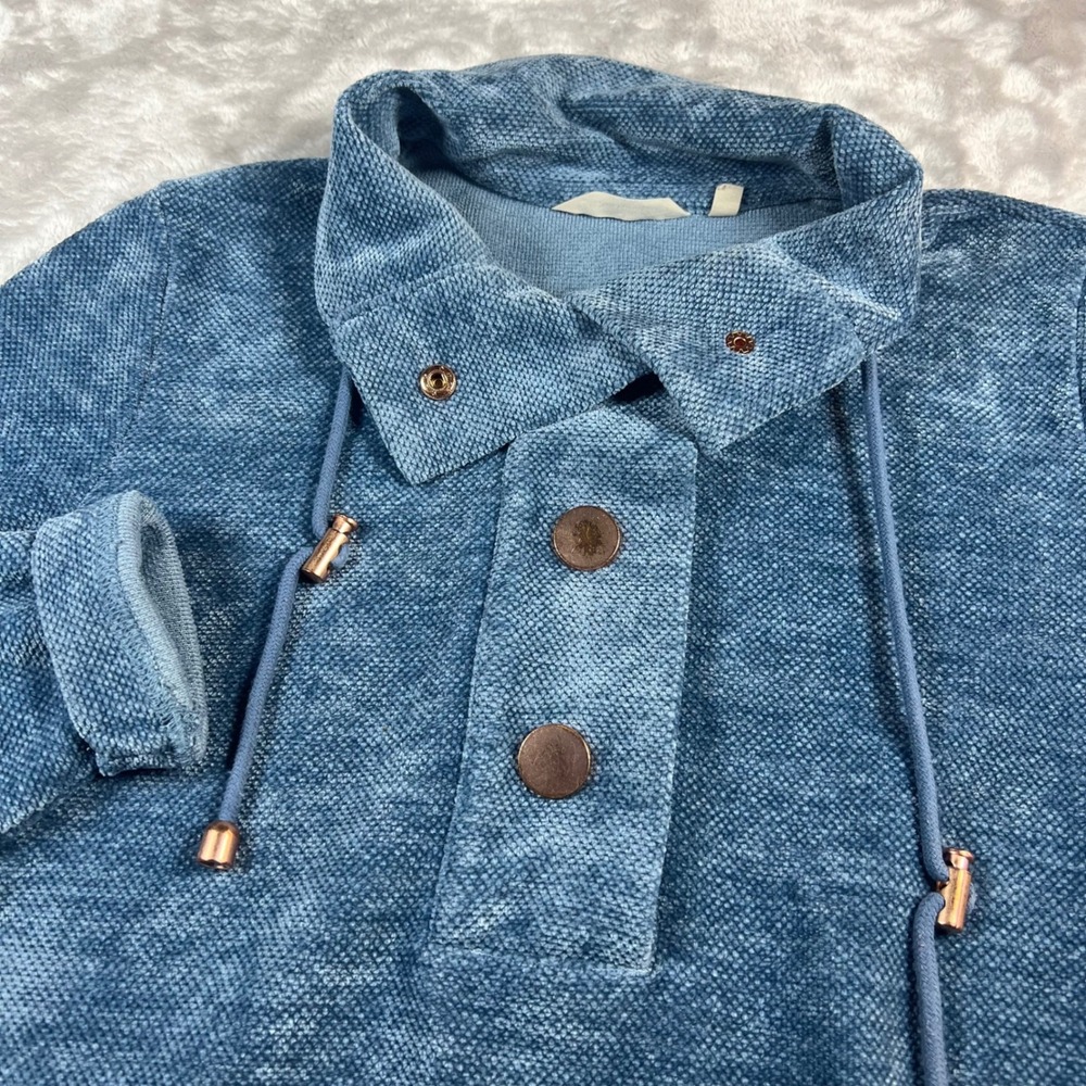 Soft Surroundings Women's M‎ Pullover Tunic Blue Textured Chenille Button 2BR64